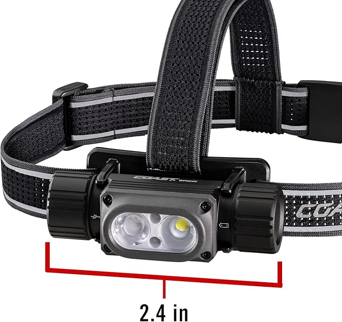 Coast WPH34R 2000 Lumen Waterproof Ultra Bright IP68 USB Rechargeable-Dual Power Headlamp, 6 Modes