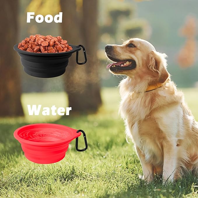 PetBonus 2-Pack Large Silicone Collapsible Dog Bowls, 34oz/1000ml BPA Free Portable Foldable Travel