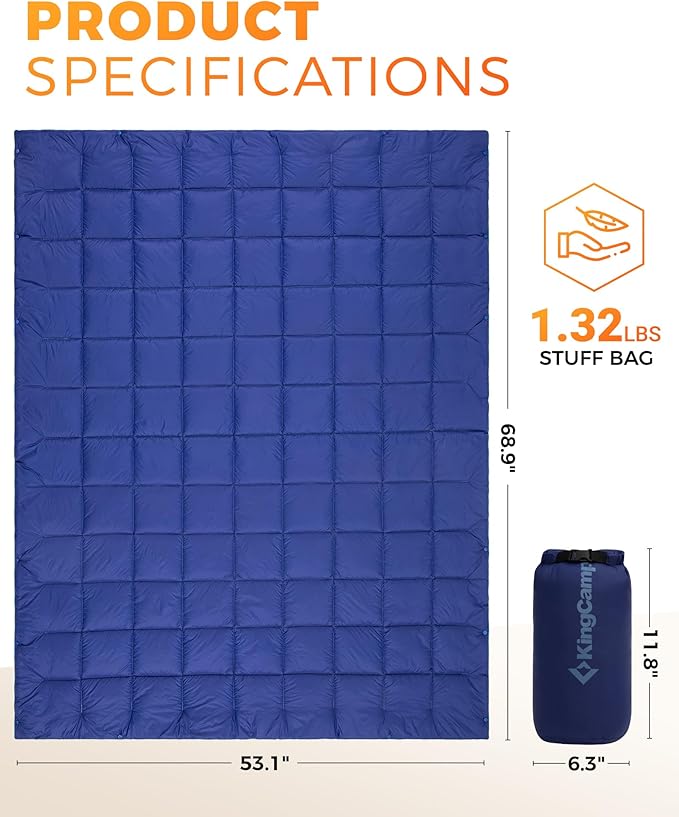 KingCamp Ultralight Camping Blanket, Packable Down Alternative Puffy Wearable Blankets Weatherproof