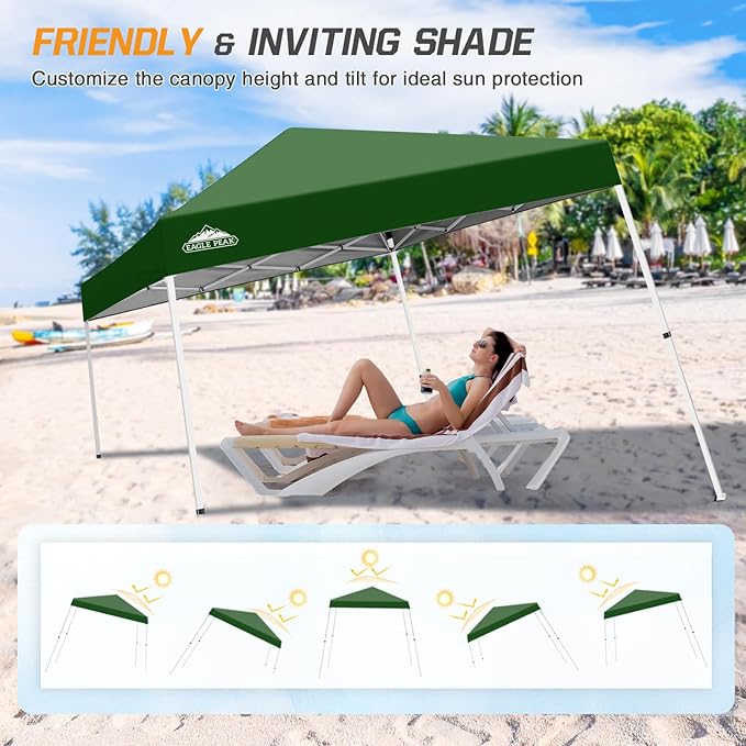 EAGLE PEAK 10x10 Slant Leg Pop-up Canopy Tent Easy One Person Setup Instant Outdoor Beach Canopy