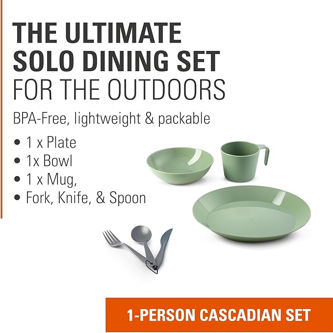 GSI Outdoors Cascadian 1 Person Table Set I 6-Piece Camping, Backpacking Mess Kit, Plastic BPA