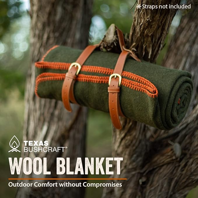 Texas Bushcraft Merino Wool Blanket for Camping Hiking and Backpacking – Water Fire Resistant Camp