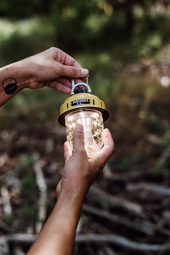 Barebones Beacon Hanging Light ??Dusty Yellow, Rechargeable LED Camping Lantern with Adjustable