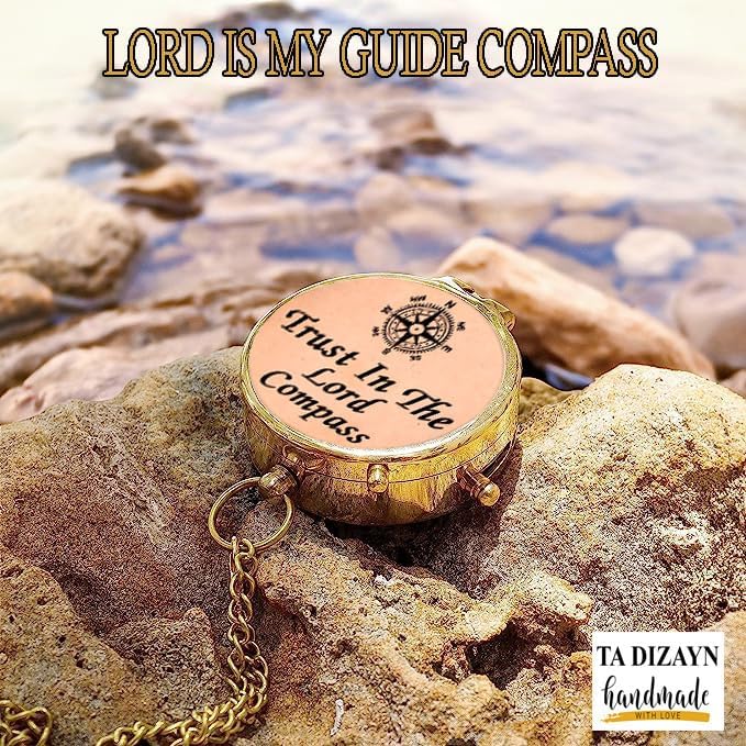 Trust in The Lord With All Your Heart - Proverbs 3:5-6 Quote Engraved Compass With Wooden Box