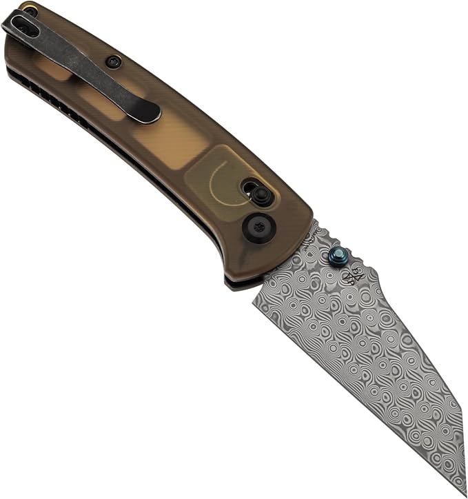 KANSEPT Main Street Pocket Folding Knife, 3.36'' Damascus Sharp Blade, Yellow PEI Handle with Axis