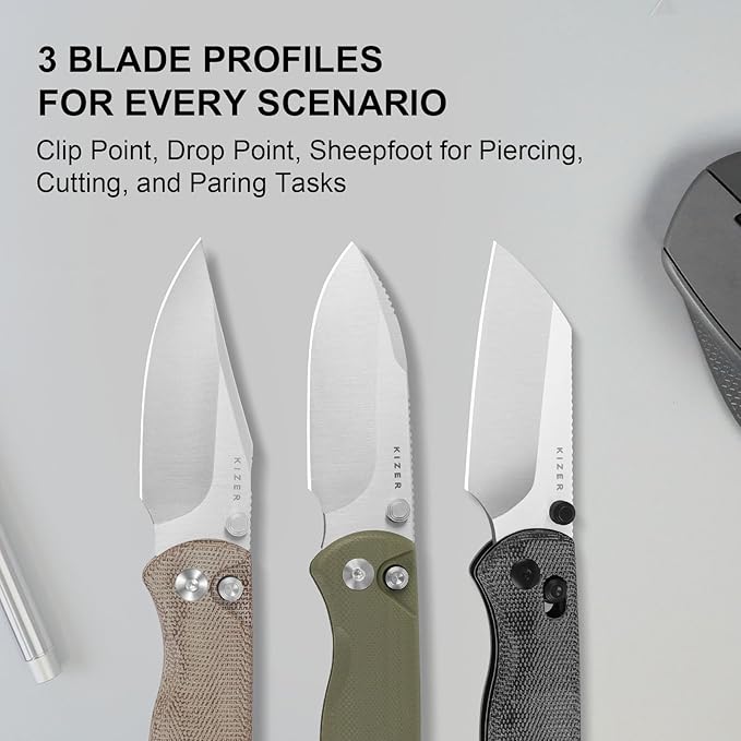 Kizer Drop Bear 2 Pocket Knife, 2.96" Nitro-V Clip Point Blade Folding Knife with Brown Micarta