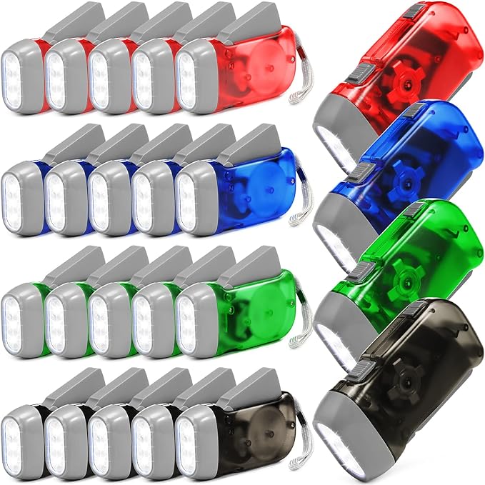 Mudder 24 Pieces Hand Crank Flashlight with LED Self Powered Charging Torch Dynamo for Camping