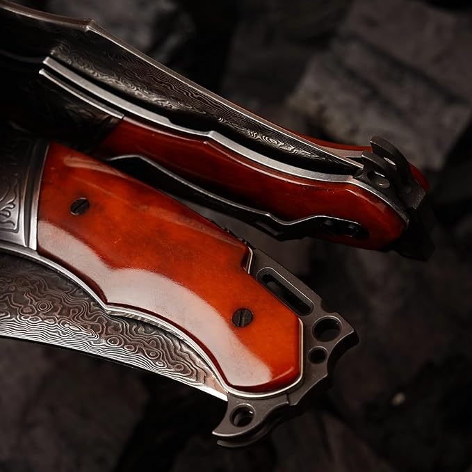 Damascus pocket knife clip leather sheath, VG10 core folding knife, portable EDC clip, outdoor