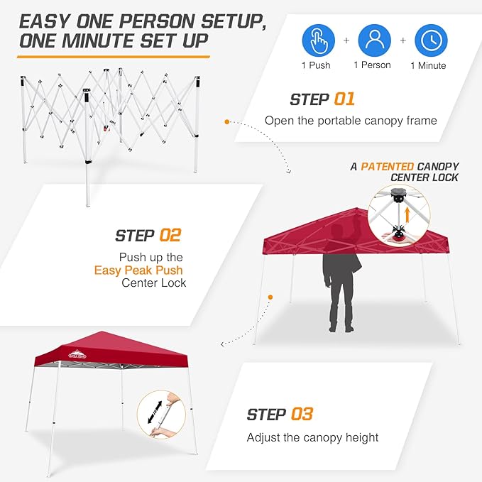 EAGLE PEAK 10x10 Slant Leg Pop-up Canopy Tent Easy One Person Setup Instant Outdoor Beach Canopy
