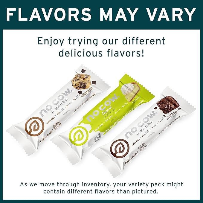 No Cow Protein Bars, Brand Sampler Pack - Healthy Snacks, 20g Vegan Protein, High Fiber, Low Sugar