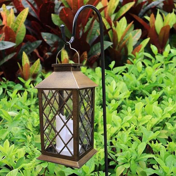 Solar Lantern Outdoor,Garden Hanging Lantern- PVC Waterproof 3 LED Flickering Flameless Candle