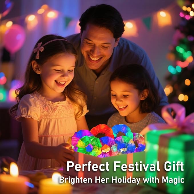 8 PCS Light up Scrunchies for Girls, Glow in the Dark Party Supplies, 3 Glow Mode Satin Scrunchy