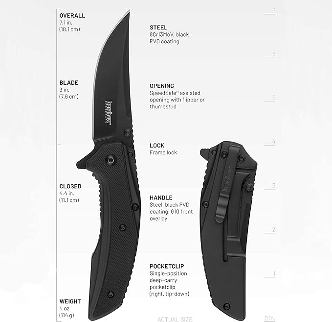 Kershaw Olive Outright Folding Pocket Knife, 3 inch 8Cr13MoV Stainless Steel Blade, Pocketclip