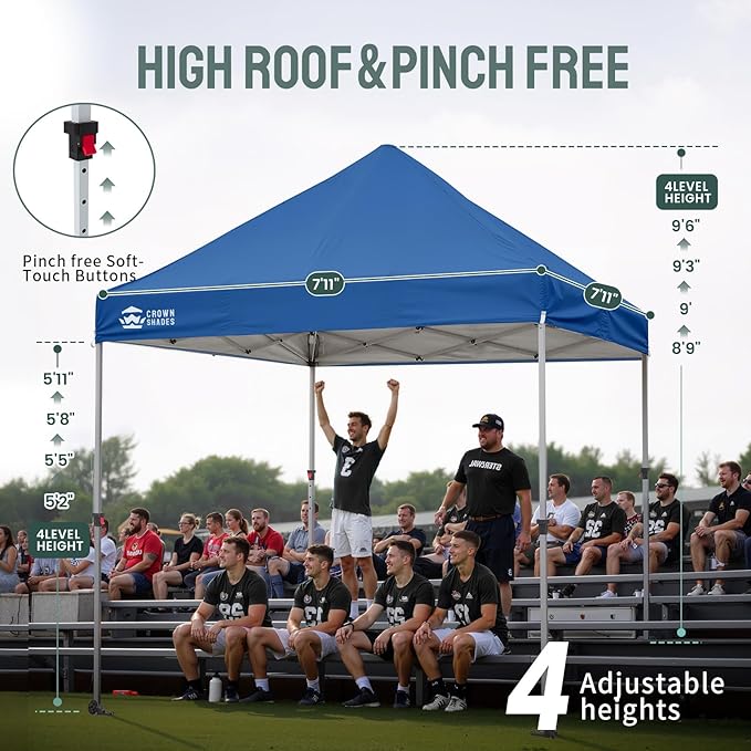 CROWN SHADES Pop Up Canopy Tent, 8x8 Commercial Canopy Tent with 4" Wheels, 4 Upgraded Weights