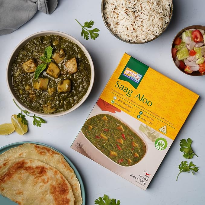 Ashoka Meals 1932, Vegan Spinach & Potato, All-Natural, Heat & Serve Microwaveable Indian Food