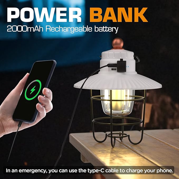 EverBrite LED Camping Lantern, USB C Rechargeable Lantern with 3 Light Modes, Vintage Outdoor