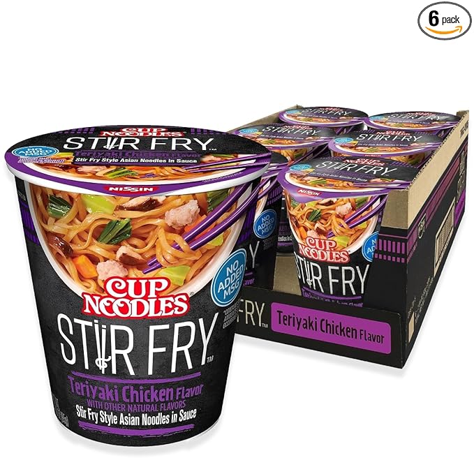 Nissin Cup Noodles Stir Fry Noodles in Sauce, Teriyaki Chicken, 3 Ounce (Pack of 6)