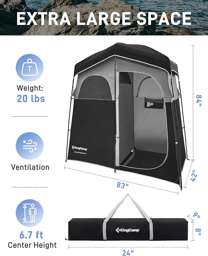 KingCamp Shower Tent, Portable Privacy Tent Outdoor Camping 1/2 Room Toilet Tents with Shower Bag &
