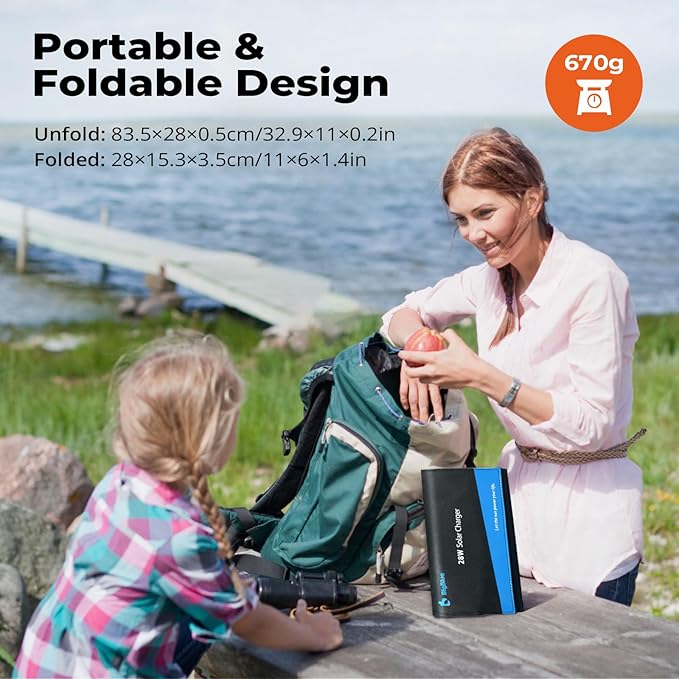 BigBlue Portable Solar Charger 28W with Digital Ammeter,25.4% High-Efficiency, USB-A/USB-C Ports