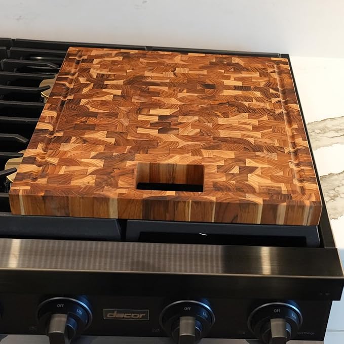 EcoDecors, Teak End Grain Cutting Board 17"x18", FSC Teakwood Butcher Block with Juice Groove