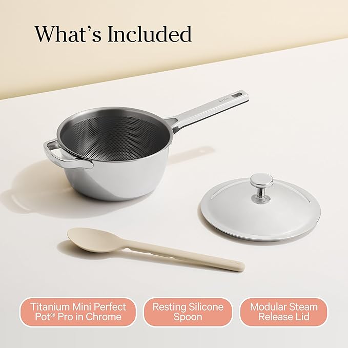 Our Place Titanium Mini Perfect Pot Pro - 2.75 Qt No-Coating Nonstick Pot | Tri-Ply Titanium &