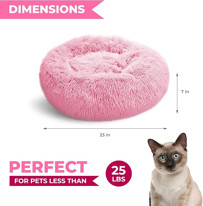 Whiskers & Friends Cat Beds for Indoor Cats Washable, Orthopedic Soft Fluffy Round Calming Pet Bed