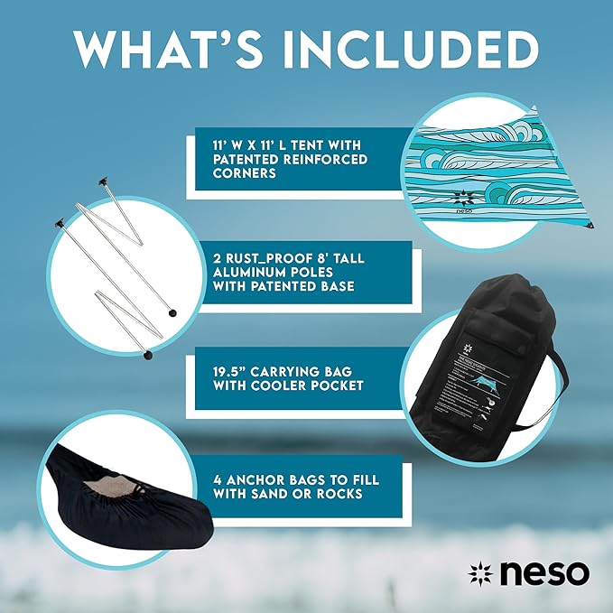 Neso Gigante - Portable Beach Tent - Ideal to Enjoy with Family and Friends - UPF 50+