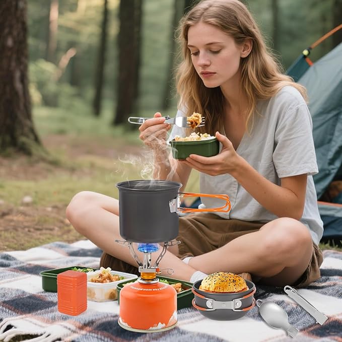 REDCAMP 6/10/11/12/14/15/19 PCS Camping Cookware Mess Kit Camping Gear Campfire Utensils