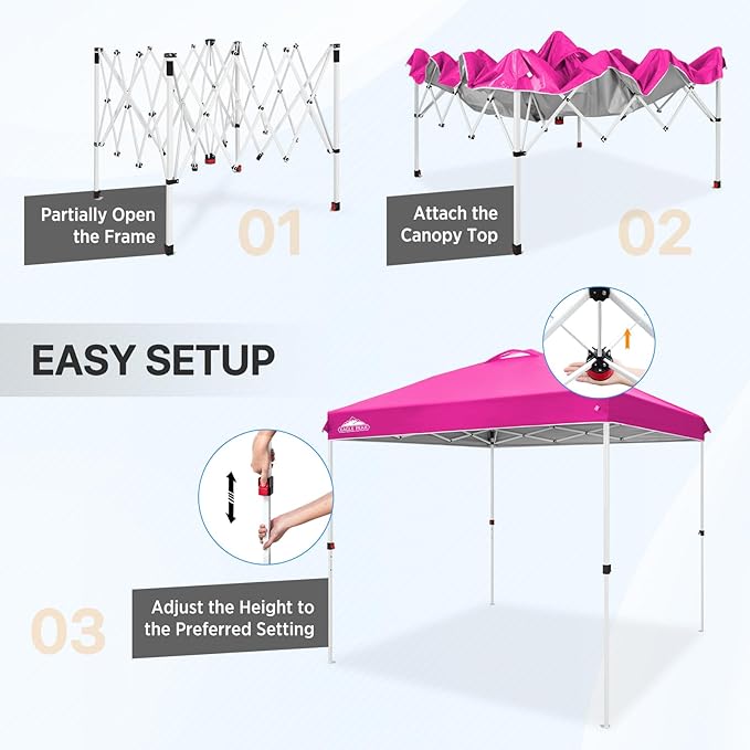 EAGLE PEAK Pop Up Canopy Tent with Wheeled Carry Bag, 8 Stakes, 4 Ropes, Easy Set Up Tent Canopy