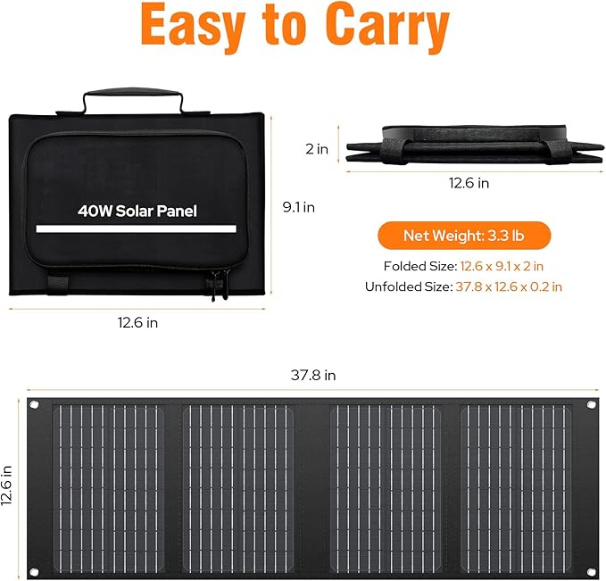 Portable Solar Panel Charger 40W Foldable Solar Panel for Portable Power Station, iPhone, iPad