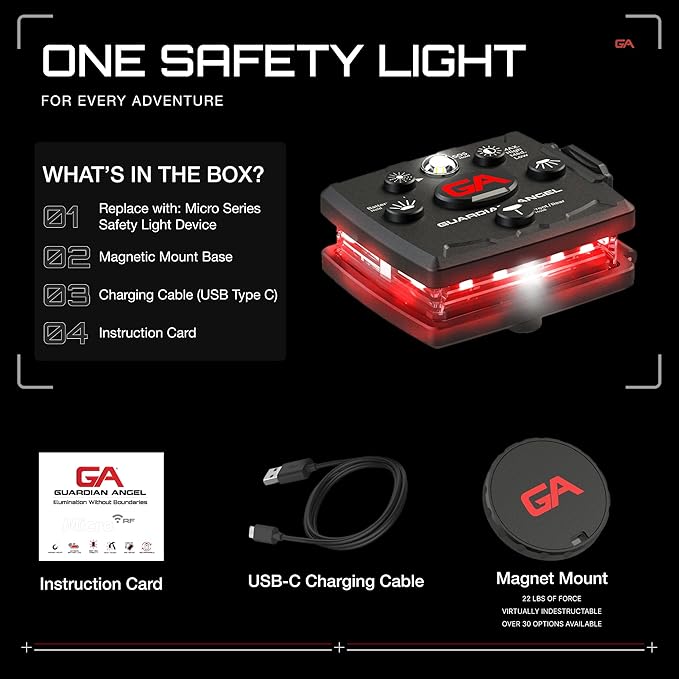 Guardian Angel Micro Series Safety Light, Beacon Device (Red Front & Red Rear) | Rechargeable