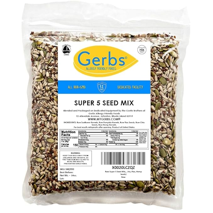 Gerbs Super 5 Seed Snack Mix 14 oz. | Raw, No Additives, Resealable Bag | Crunchy Pumpkin