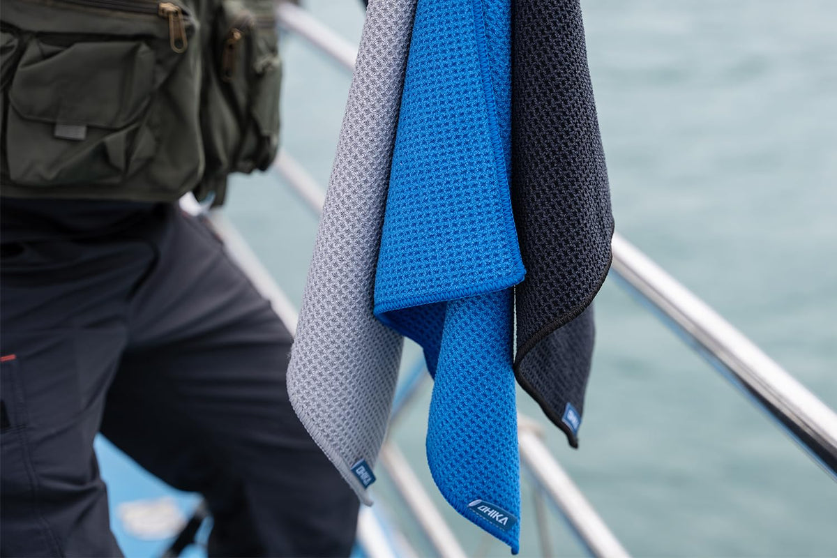 OHIKA Microfiber Fishing Towels with Clip, Waffle Pattern for Effective Cleaning of Fishing Gears