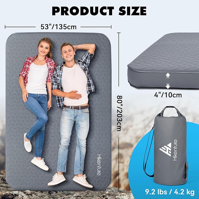Hikenture 4" Thick Self Inflating Sleeping Pad, Foam & Air Camping Mattress, 9.5 R-Value Insulated