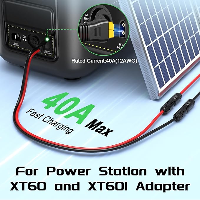Bateria Power Solar to XT60 Charge Extension Cable with Solar Connectors Caps, Combined Wire Solar