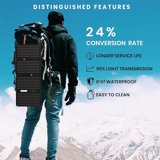 FlexSolar 30W Portable Solar Charger, ETFE Foldable Panel with QC3.0 18W USB-A/USB-C & IP67