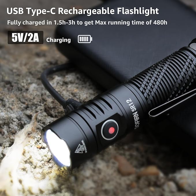 Pocket Flashlight Rechargeable LED Light - Sofirn SR12 Small Flashlights Powerful, Bright EDC
