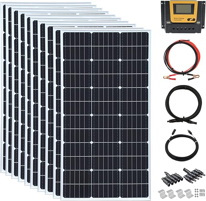 1000 Watt 24Volt Solar Panel Kit 10X100W Monocrystalline Module 50A Charge Controller for RV