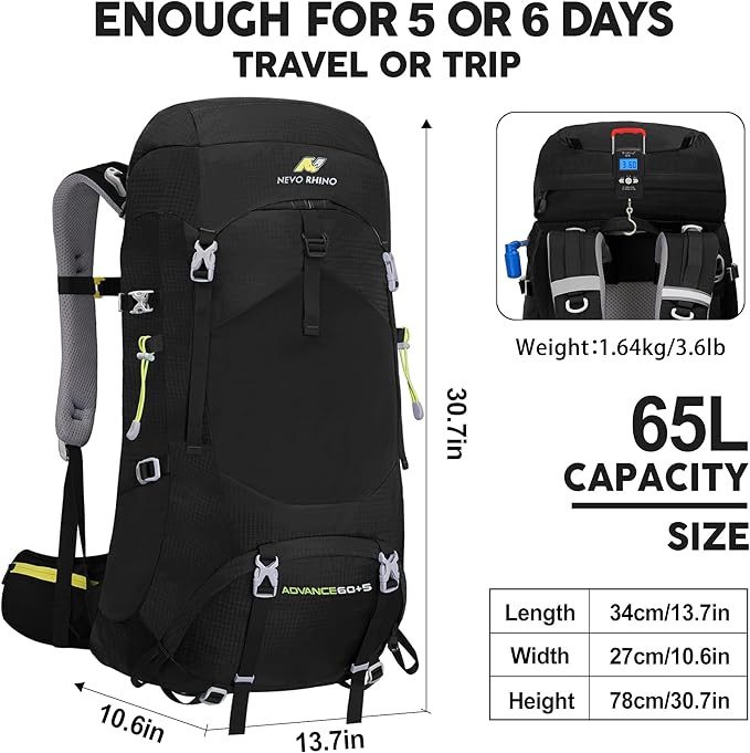 N NEVO RHINO Internal Frame Hiking Backpack 50/60/65/70/80L, Mountain Climbing Camping Backpack