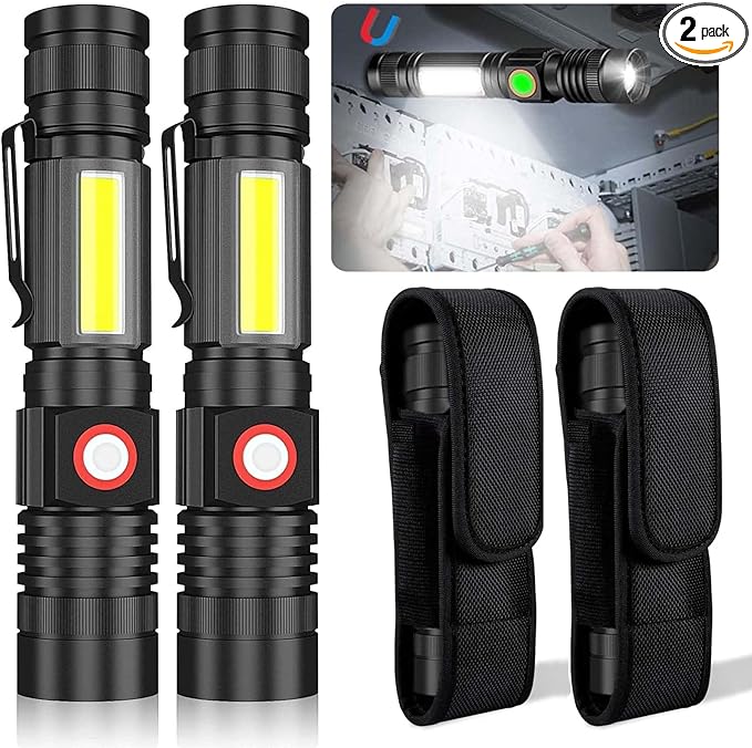 USB Rechargeable Flashlight, Magnetic LED Flashlight, Super Bright LED Tactical Flashlight with Cob