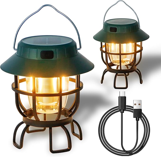 TRIROCKS Set of 2 LED Solar Camping Lantern Dimmable Rechargeable Lantern IPX3 Water-Resistant