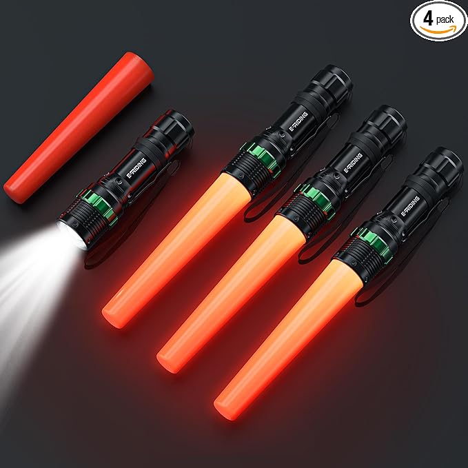 LED Traffic Wand - 11 Inch Flashlight, 4 Pack Small Orange Safety Baton With 5 Flashing Modes for