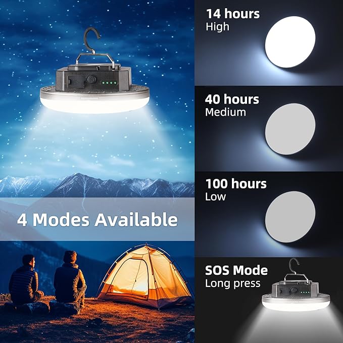 12000mAh (45W) Camping Hanging Tent Light Emergency Power Outage Lantern Home Use 4000LM 3 Modes