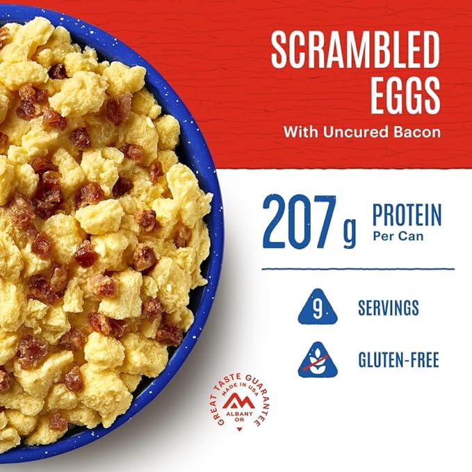 Mountain House GlutenFree Scrambled Eggs with Uncured Bacon FreezeDried Food for Camping, 9