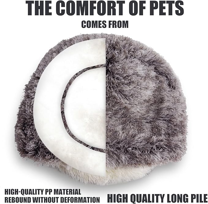 ShinHye Cozy Cat Bed - Round Plush Fluffy Hooded Cave, Indoor/Outdoor, Waterproof & Washable