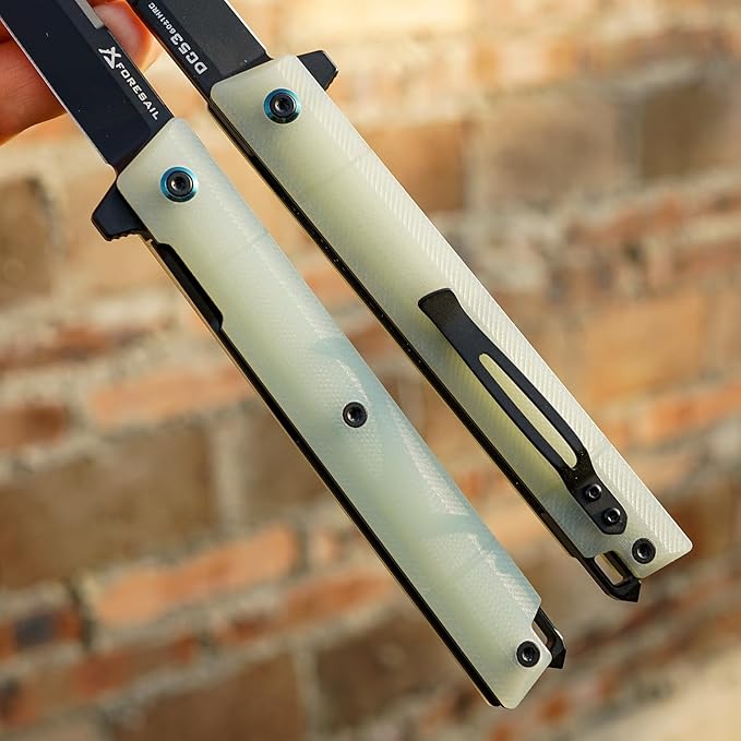 Flipper Pocket Folding Knife,DC53 Steel Blade and G10 Handle. With pocket clip and glass