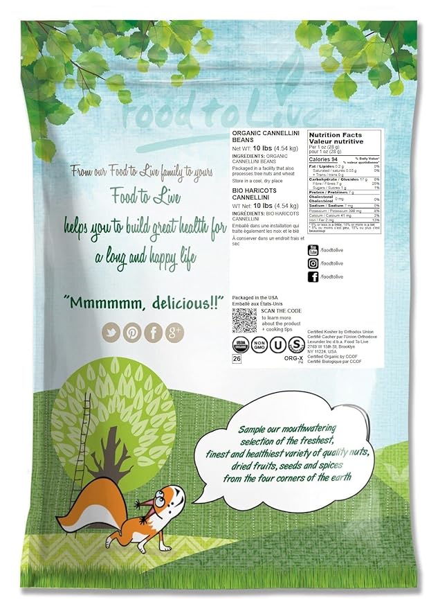 Food to Live Organic Cannellini Beans, 10 Pounds ??Non-GMO, Dried White Kidney Beans, Sproutable