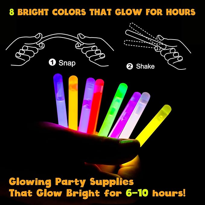 POPGIFTU 200 Mini Glow Sticks Bulk Pack, 8 Bright Colors 1.96" Glow in the Dark Sticks for Easter