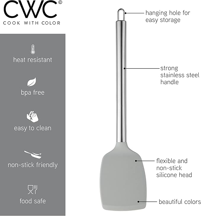 COOK WITH COLOR Silicone Cooking Utensils, Kitchen Utensil Set, Easy to Clean Silicone Kitchen