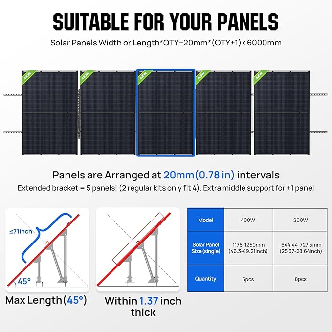 ECO-WORTHY Solar Ground Mount Adjustable Solar Panel Mounting Brackets System for 5pcs 400W/6pcs